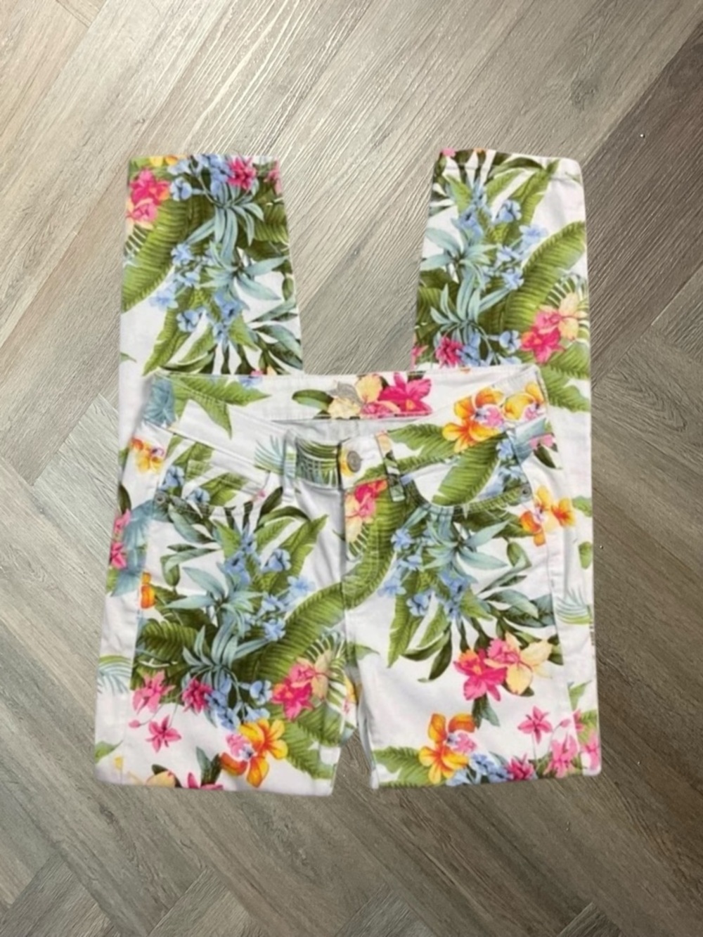 Tommy Bahama Skinny Ankle Tropical Floral Jeans‎ Womens 25x28 White Pink Classy